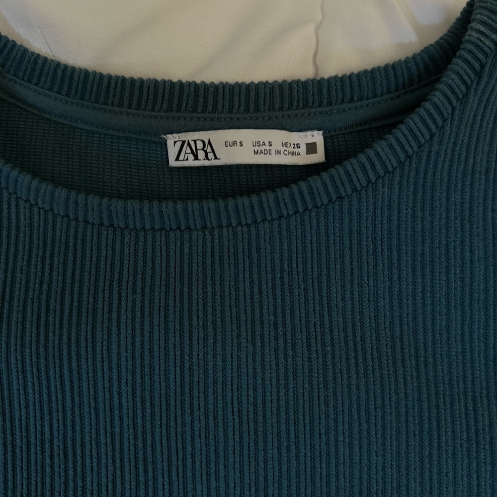 Zara Teal Long Sleeve Ribbed Tee - Picture 2 of 4